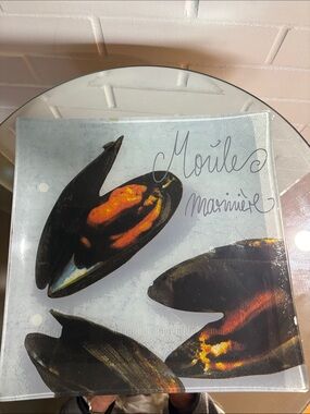 Glass Serving Platter with Black and Orange Mussel Motif